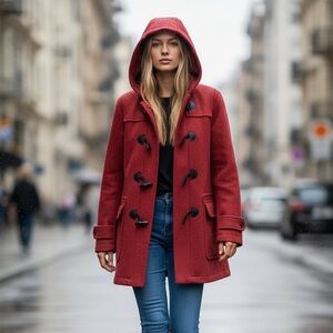 Ralph Lauren CHAPS Car Coat Women’s Faux Suede Red Hooded Cozy Jacket Size M